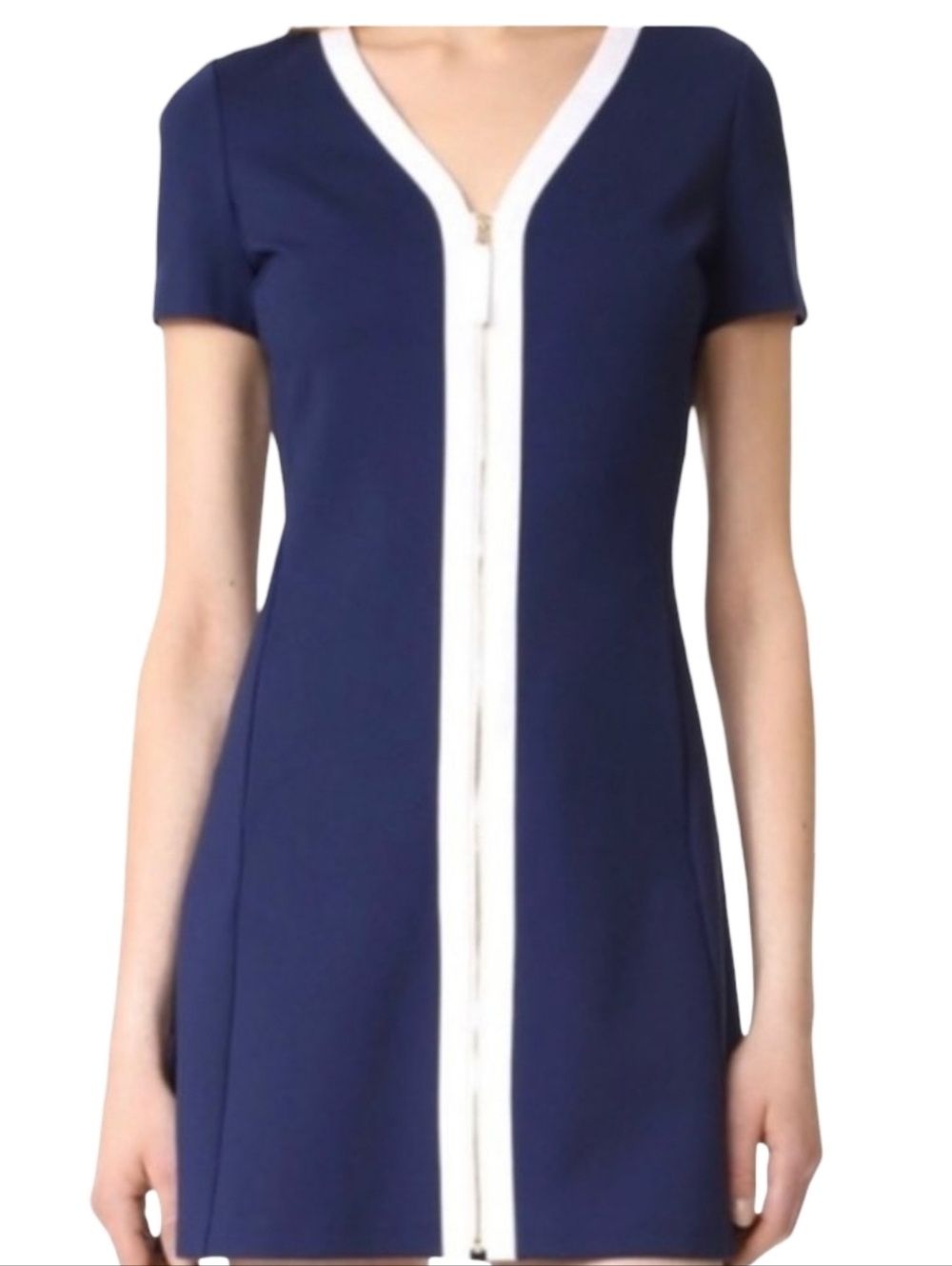 TORY BURCH KIMBERLY ZIP-FRONT DRESS IN NAVY SEA size XS